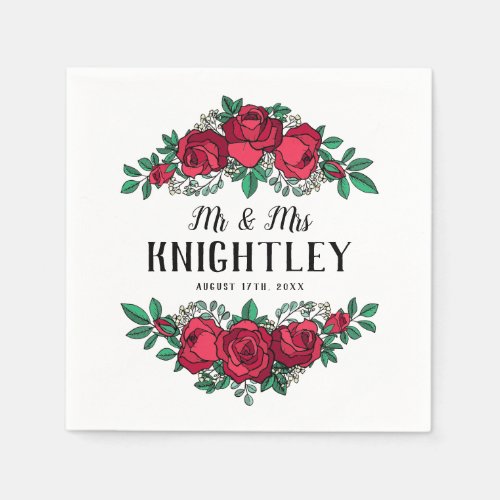 Beautiful Red Roses Floral Wedding Napkins