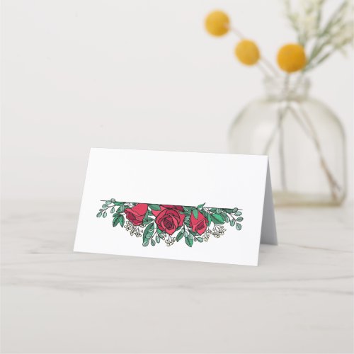 Beautiful Red Roses Floral Wedding Place Card