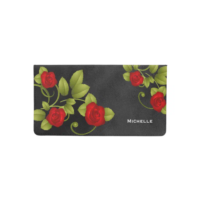 Beautiful Red Roses on Black Chalkboard Background Checkbook Cover | Zazzle