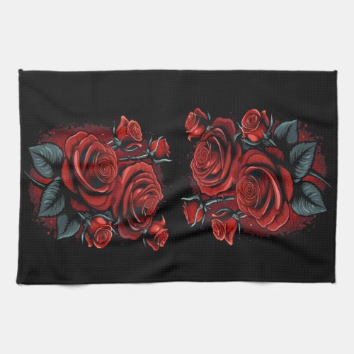 Beautiful Red Roses On Black Love Kitchen Towel