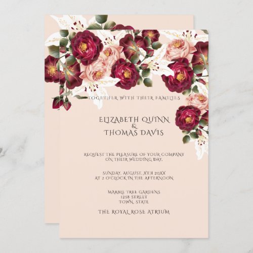 Beautiful Red Roses Pink Peonies White Lilies   In Invitation