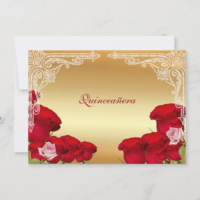 Beautiful Red Roses, Quinceanera, Invitation (Front)