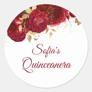 Beautiful Red Roses Quinceanera Party favor Classic Round Sticker