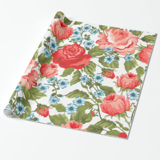 Beautiful Red Roses Retro Abstract Floral Pattern Wrapping Paper