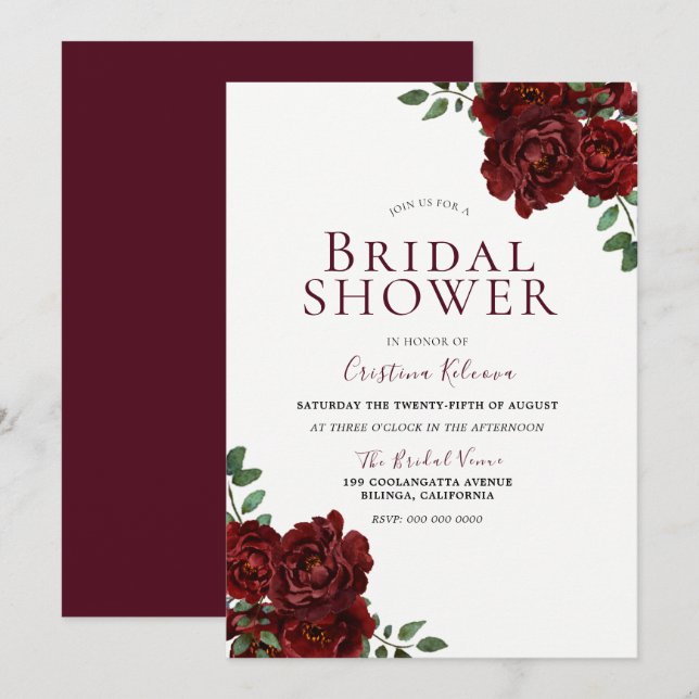 Beautiful Red Roses Romantic Bridal Shower Invitation (Front/Back)