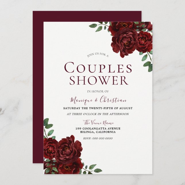 Beautiful Red Roses Romantic Couples Shower Invitation (Front/Back)