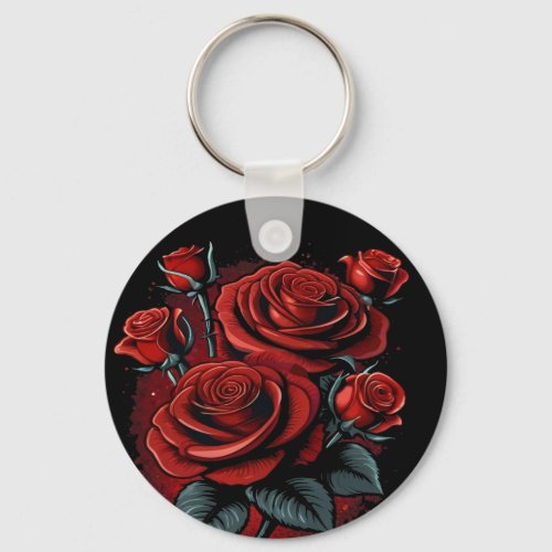 Beautiful Red Roses Romantic Love Keychain