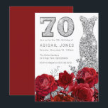 Beautiful Red Roses & Silver Dress 70th Birthday Invitation<br><div class="desc">Beautiful Red Roses & Silver Dress 70th Birthday Invitation

See matching collection in Niche and Nest Store</div>
