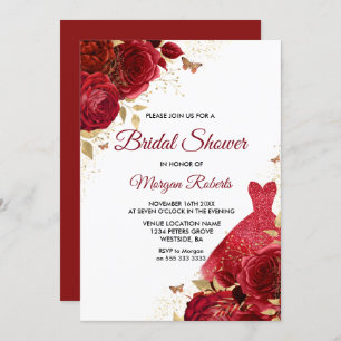 Beautiful Red Roses Sparkle Dress Bridal Shower Invitation