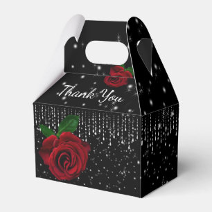 Beautiful Red Roses Sparkle Strings Thank You, Favor Boxes
