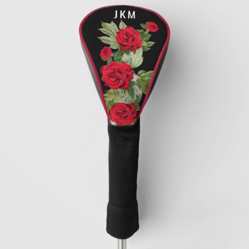 Beautiful Red Roses with Monogram Golf Head Cover