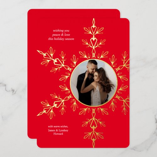 Beautiful Red Snowflake Photo Christmas Foil Card