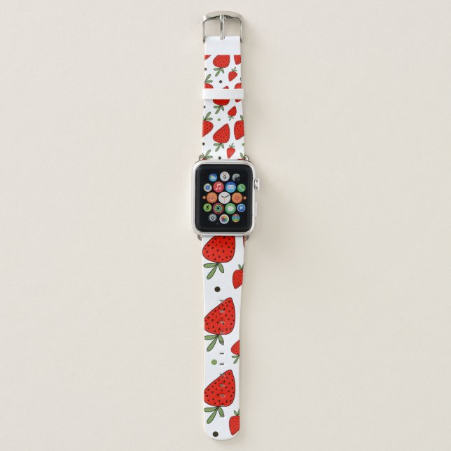 Beautiful red strawberries seamless pattern apple watch band (Front)