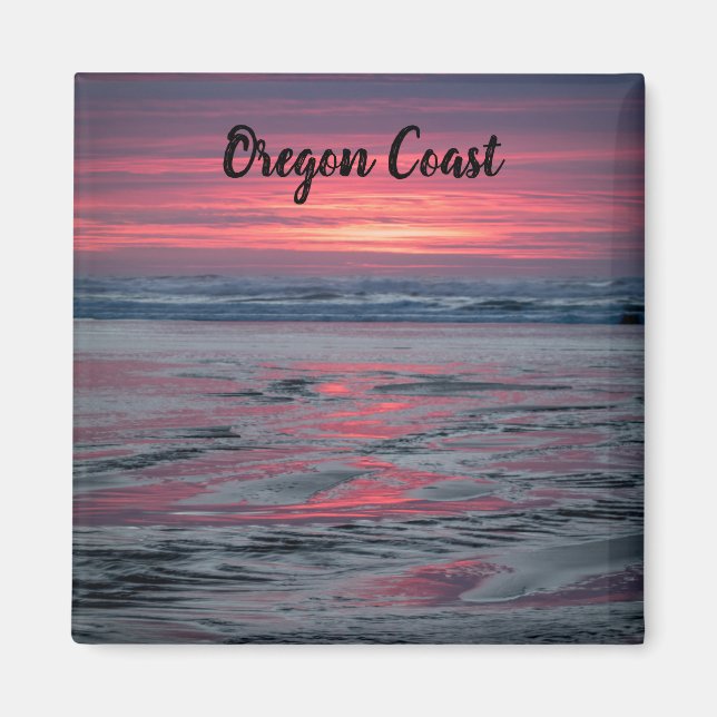 Beautiful Red Sunset at Nye Beach Newport Oregon Magnet (Front)