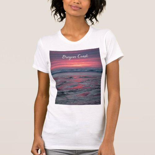 Beautiful Red Sunset at Nye Beach Newport Oregon T_Shirt