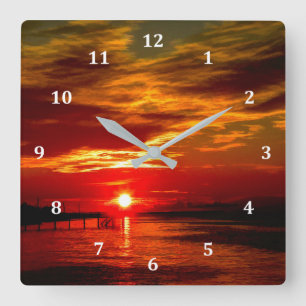 Beautiful Red Sunset Square Wall Clock