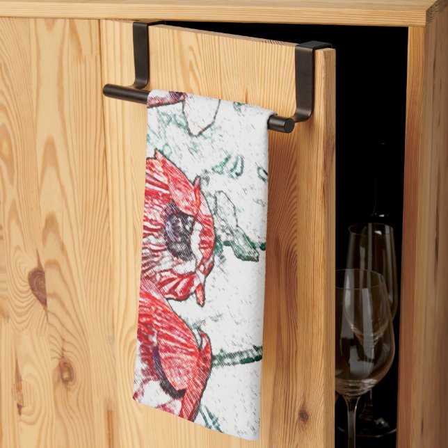Beautiful Red Three Poppy Flowers Sketch Kitchen Towel (Thirds Fold)