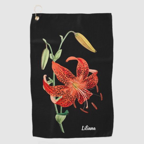 Beautiful Red Tiger Lily Floral    Golf Towel