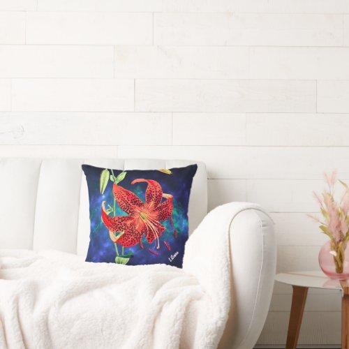Beautiful Red Tiger Lily Floral     Throw Pillow