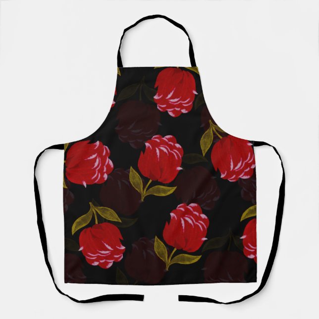 Beautiful Red translucent roses embroidery pattern Apron (Front)