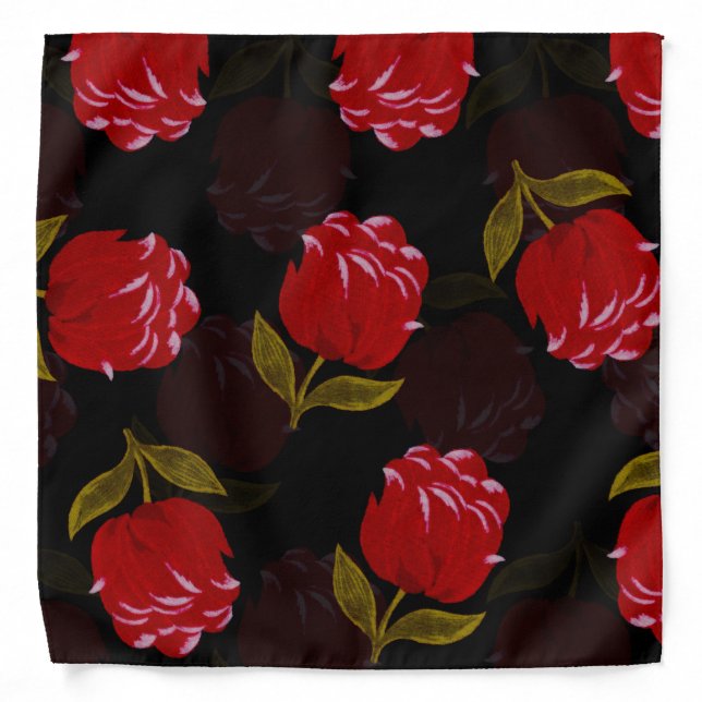 Beautiful Red translucent roses embroidery pattern Bandana (Front)