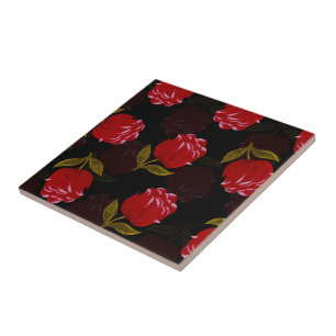 Beautiful Red translucent roses embroidery pattern Ceramic Tile