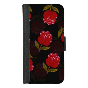 Beautiful Red translucent roses embroidery pattern iPhone 8/7 Wallet Case