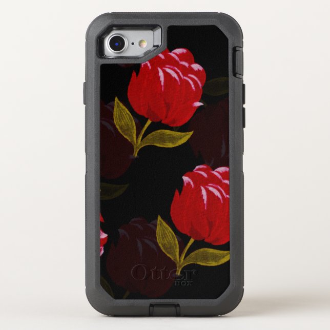 Beautiful Red translucent roses embroidery pattern Otterbox iPhone Case (Back)