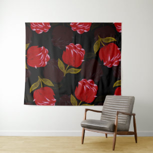 Beautiful Red translucent roses embroidery pattern Tapestry