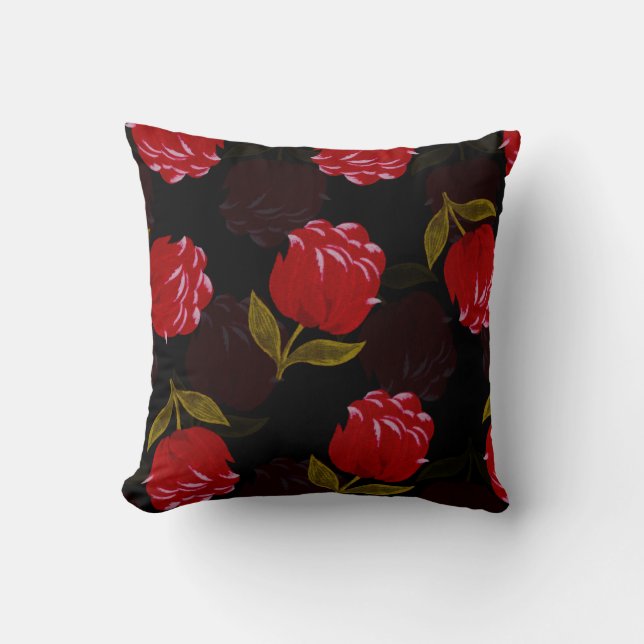 Beautiful Red translucent roses embroidery pattern Throw Pillow (Front)