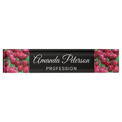 Beautiful Red Tulip and Black Floral Professional Desk Name Plate