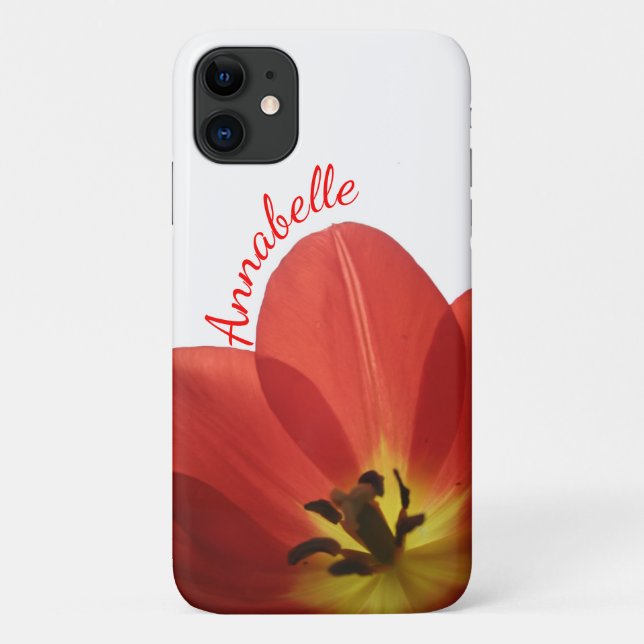 Beautiful Red Tulip with Name | Floral iPhone Case (Back)
