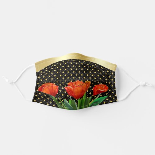 Beautiful Red Tulips on Black Background pattern Adult Cloth Face Mask