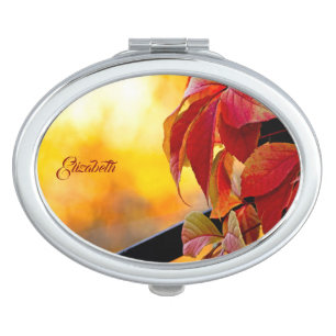 Beautiful red vine leaves in the autumn garden compact mirror