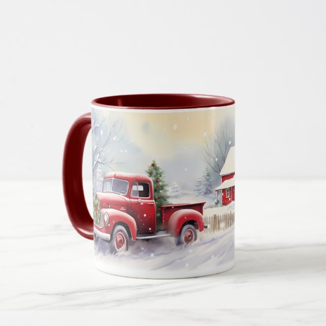 Beautiful Red Vintage Truck Wintery Landscape Mug (Front Left)