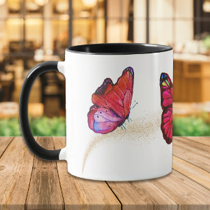 Beautiful Red Violet Gold Glitter Butterfly Mug
