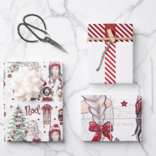 Beautiful Red Watercolor Christmas elements Wrapping Paper Sheets