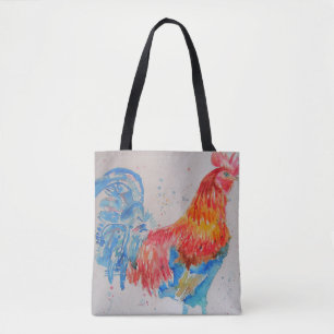 Beautiful Red Watercolor Rooster Tote Bag