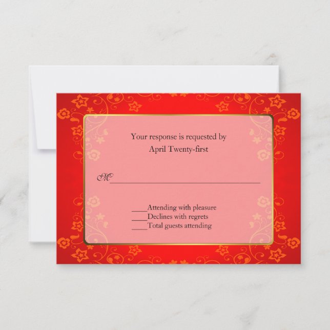 Beautiful Red Wedding RSVP Response Card (Front)