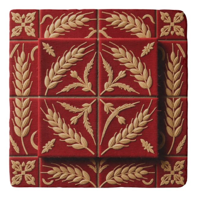 Beautiful Red Wheat Design Marble Stone Trivet (Front)
