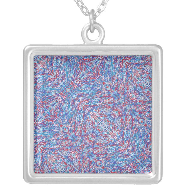 beautiful red white and blue abstract art pattern silver plated necklace (Front)