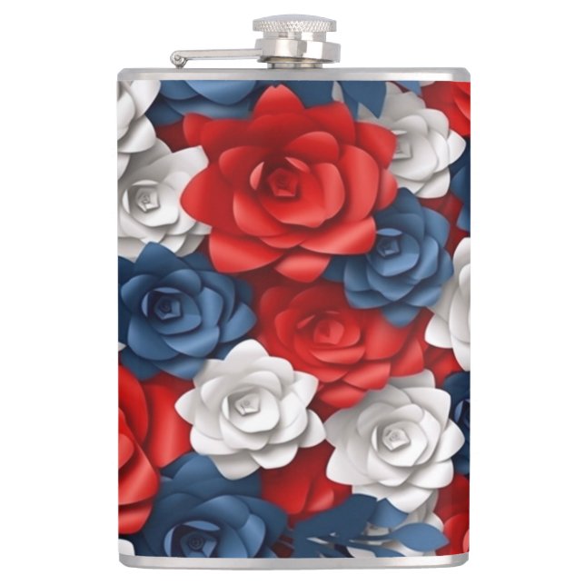 Beautiful Red White Blue Flower Garden Floral USA  Flask (Front)