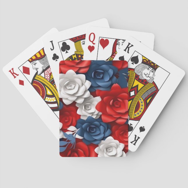 Beautiful Red White Blue Flower Garden Floral USA  Poker Cards (Back)