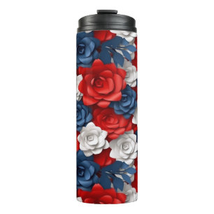 Beautiful Red White Blue Flower Garden Floral USA Thermal Tumbler