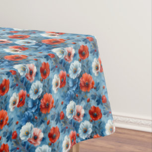 Beautiful Red/White/Blue Flowers Tablecloth