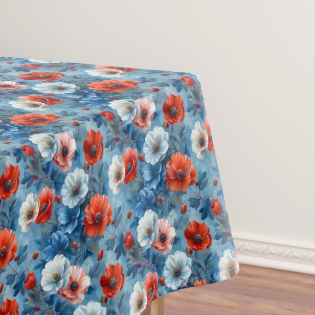 Beautiful Red/White/Blue Flowers Tablecloth (In Situ)