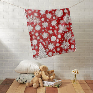 Beautiful Red & White Christmas Holiday Gift Baby Blanket