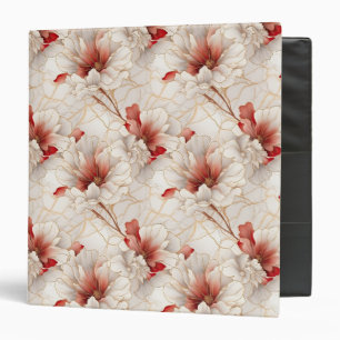 Beautiful Red White Floral 3 Ring Binder