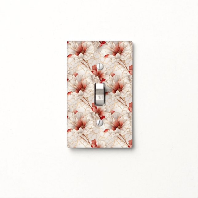 Beautiful Red White Floral Light Switch Cover (In Situ)