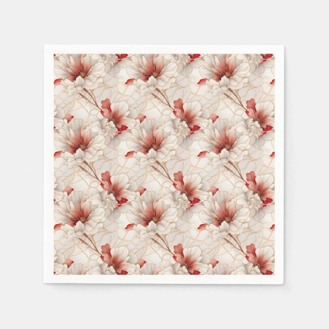 Beautiful Red White Floral Napkins (Front)